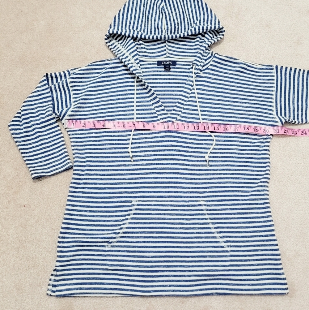Chaps Woman's hoodie Blue striped Top V‑neck pullover Kangaroo Pocket size M - Picture 8 of 11